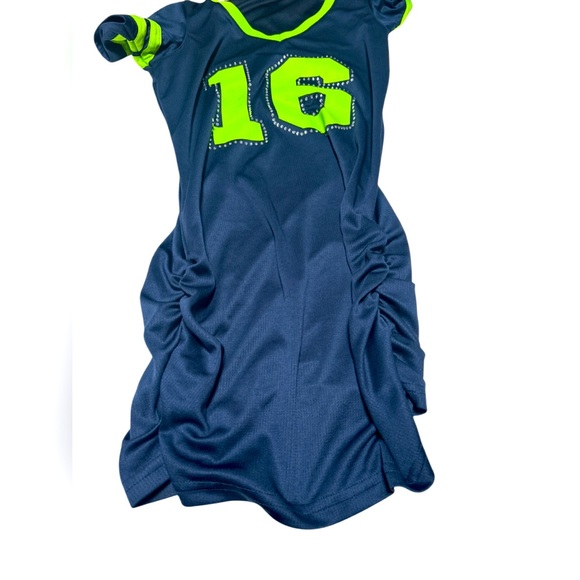 Lady 12 Seahawks Blue and Neon Green V-Neck Jersey Dress - Picture 3 of 6